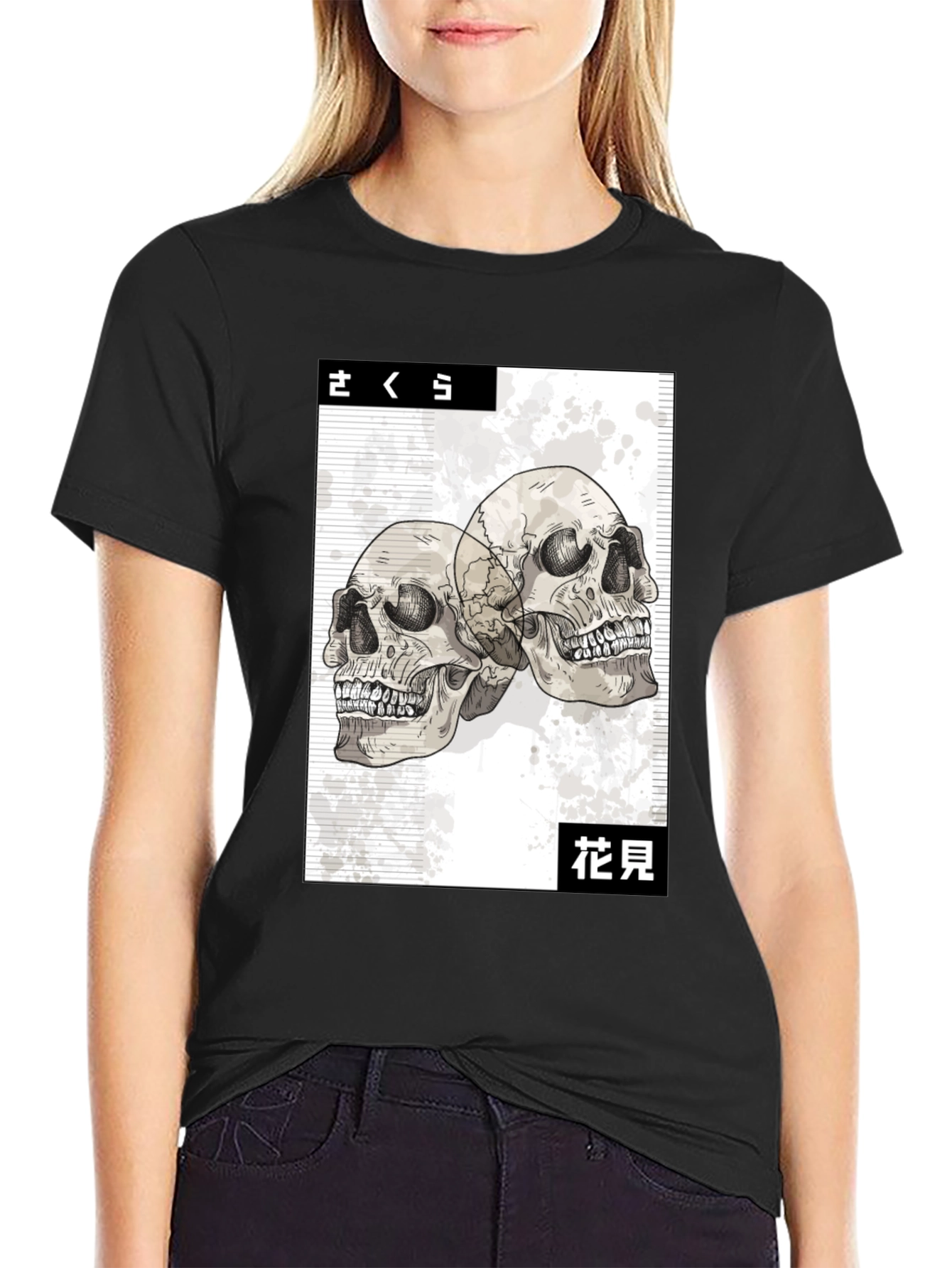 Skull Graphic Tee - Japanese Art Style Black T-Shirt