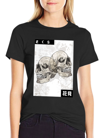 Skull Graphic Tee - Japanese Art Style Black T-Shirt
