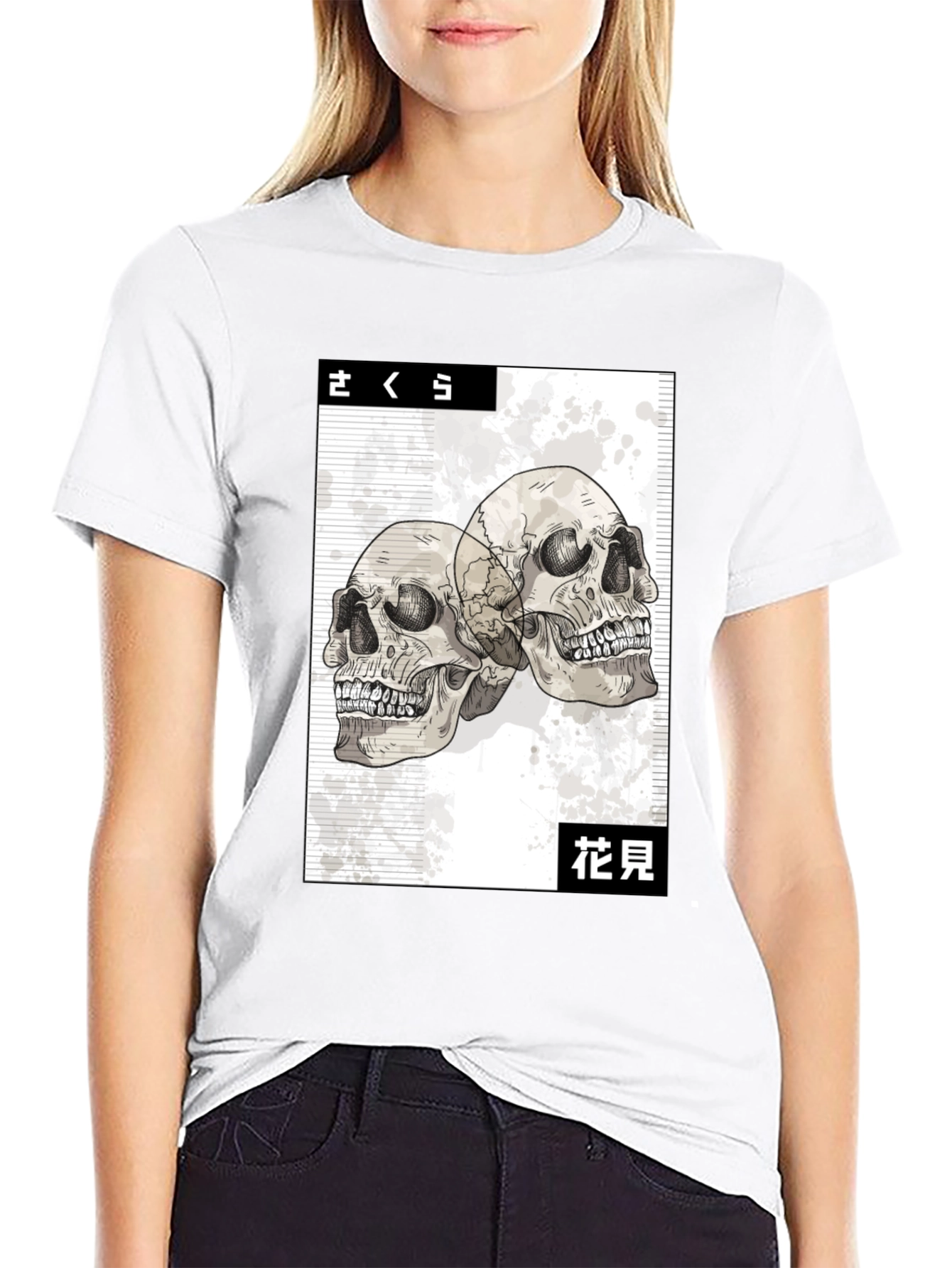 Skull Graphic Tee - Japanese Art Style Black T-Shirt