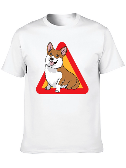 Corgi Warning Sign Black T-Shirt