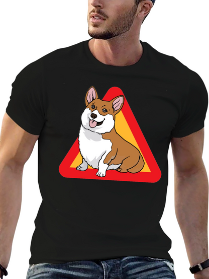 Corgi Warning Sign Black T-Shirt