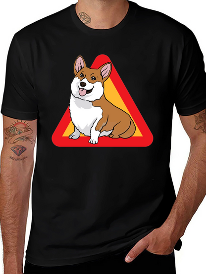 Corgi Warning Sign Black T-Shirt