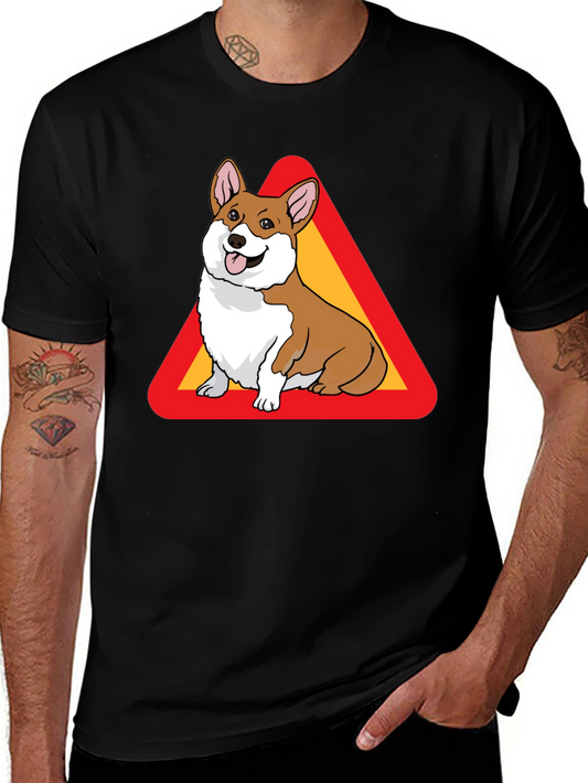 Corgi Warning Sign Black T-Shirt