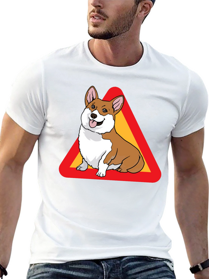 Corgi Warning Sign Black T-Shirt