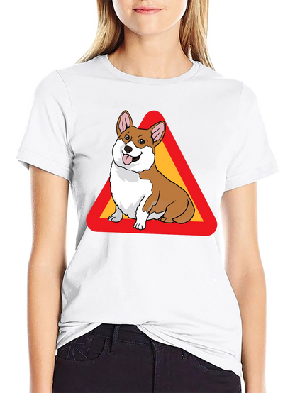 Corgi Warning Sign Black T-Shirt