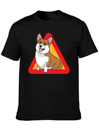 Corgi Warning Sign Black T-Shirt