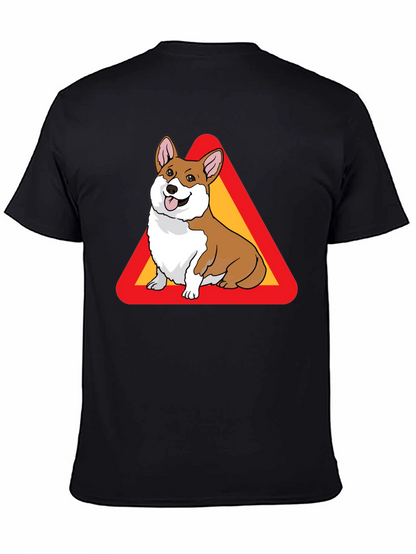 Corgi Warning Sign Black T-Shirt