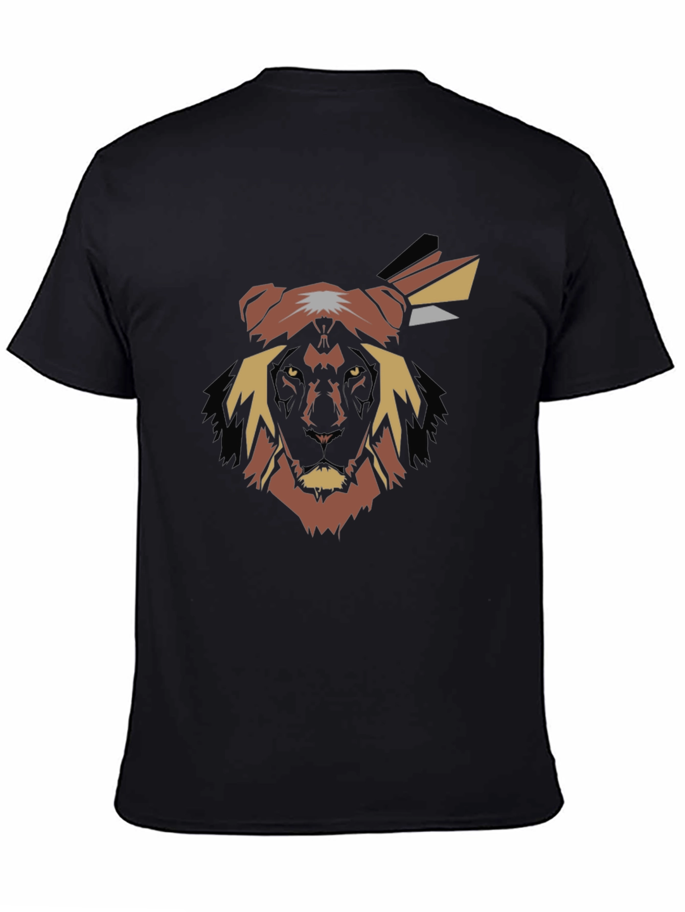 Abstract Lion Head Graphic Tee - Black