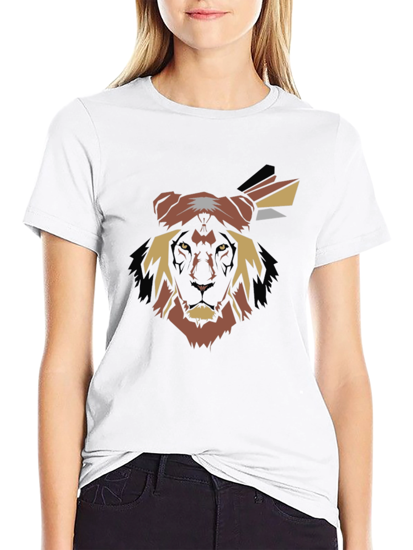Abstract Lion Head Graphic Tee - Black