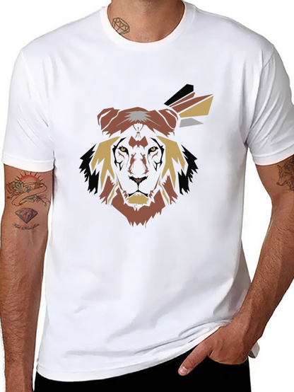 Abstract Lion Head Graphic Tee - Black