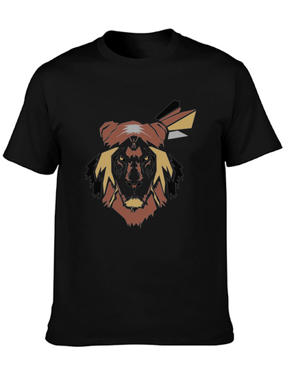 Abstract Lion Head Graphic Tee - Black