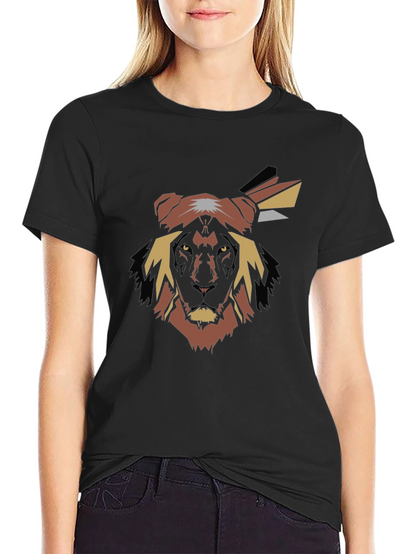 Abstract Lion Head Graphic Tee - Black