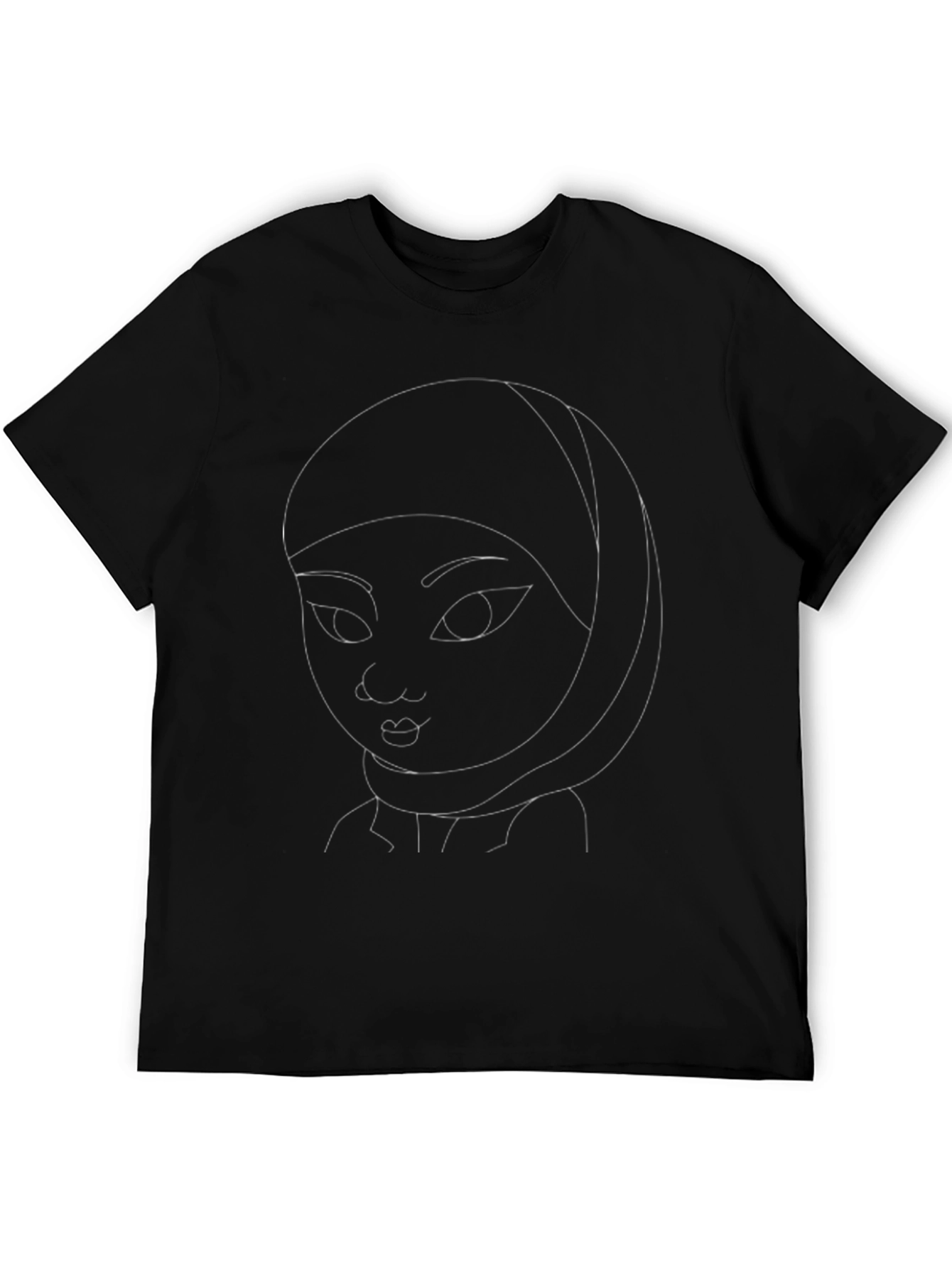 Black T-Shirt with Line Art Woman Graphic