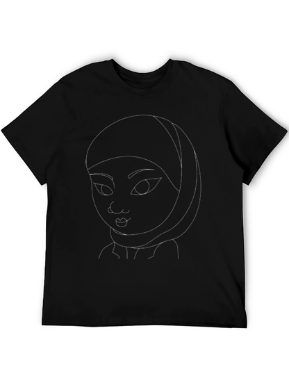 Black T-Shirt with Line Art Woman Graphic