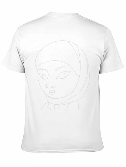 Black T-Shirt with Line Art Woman Graphic