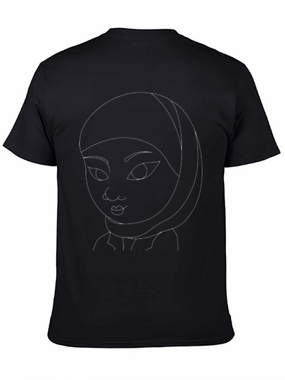 Black T-Shirt with Line Art Woman Graphic