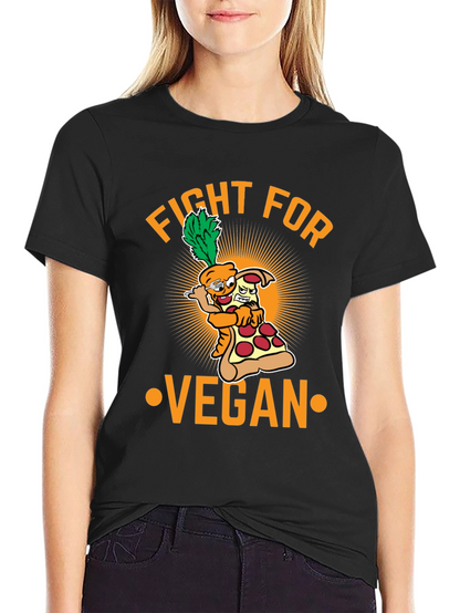 Fight For Vegan T-Shirt - Carrot Pizza Cartoon