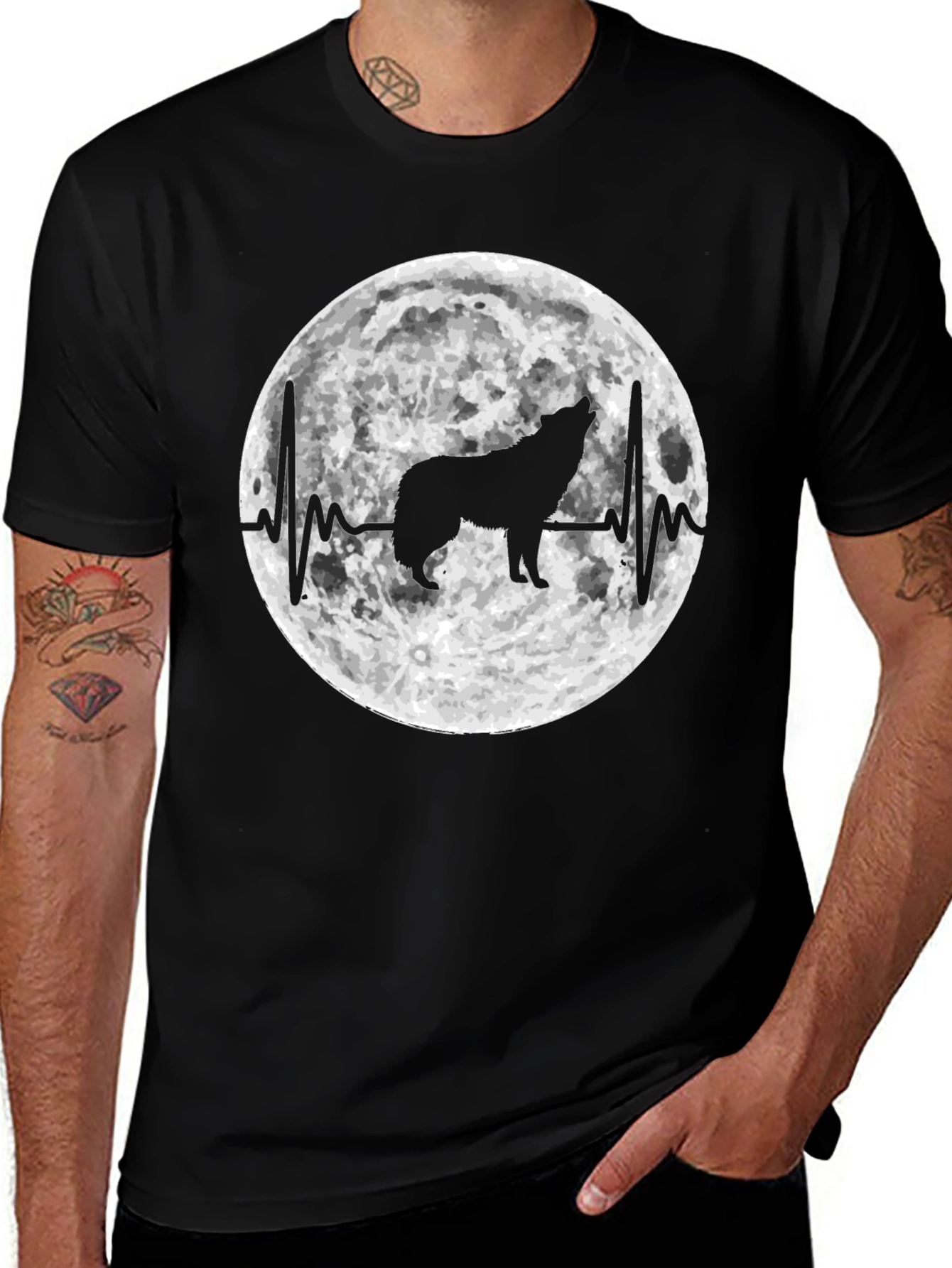 Wolf Moon Heartbeat Graphic T-Shirt
