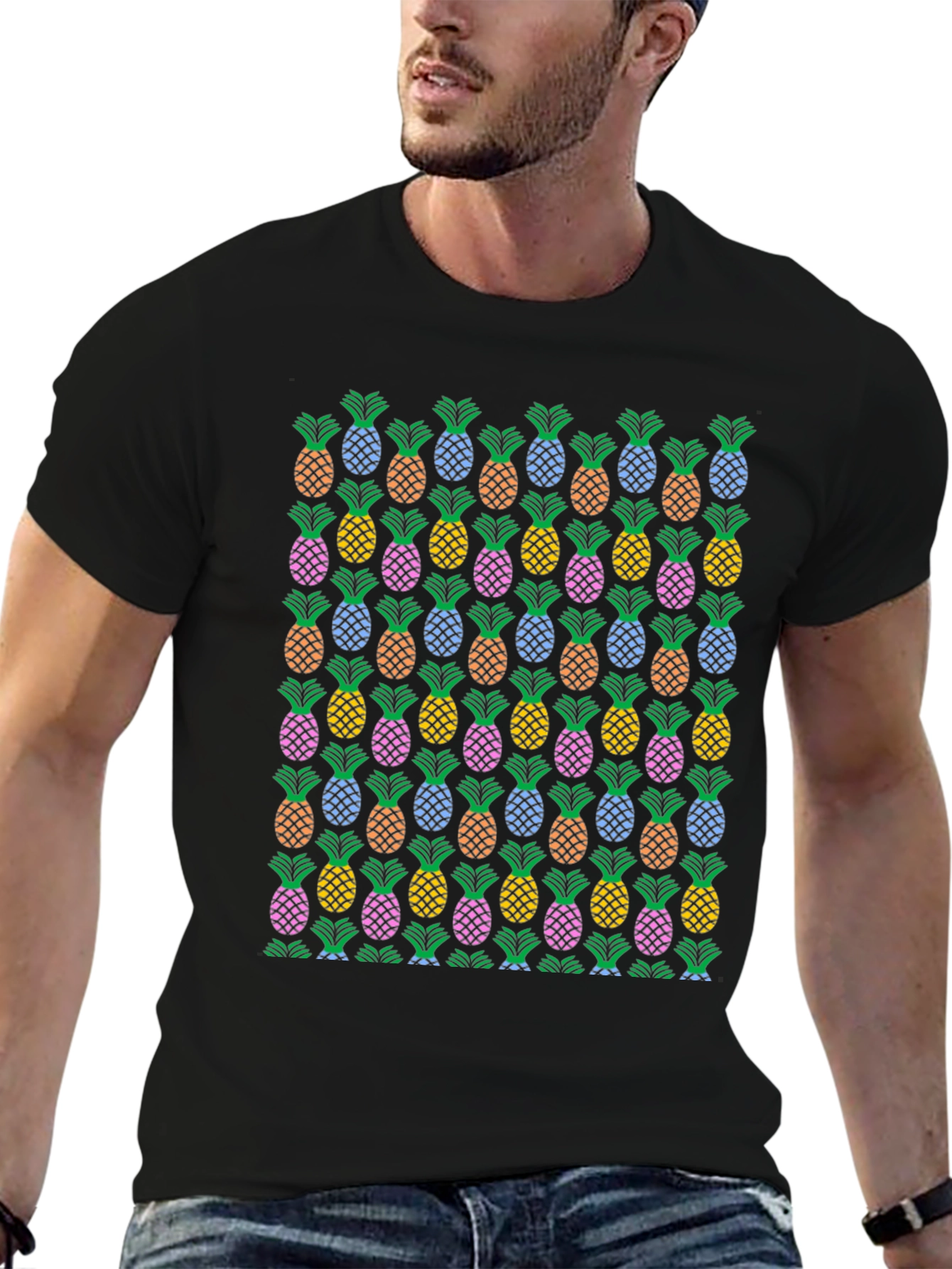 Pineapple Print Crew Neck T-Shirt