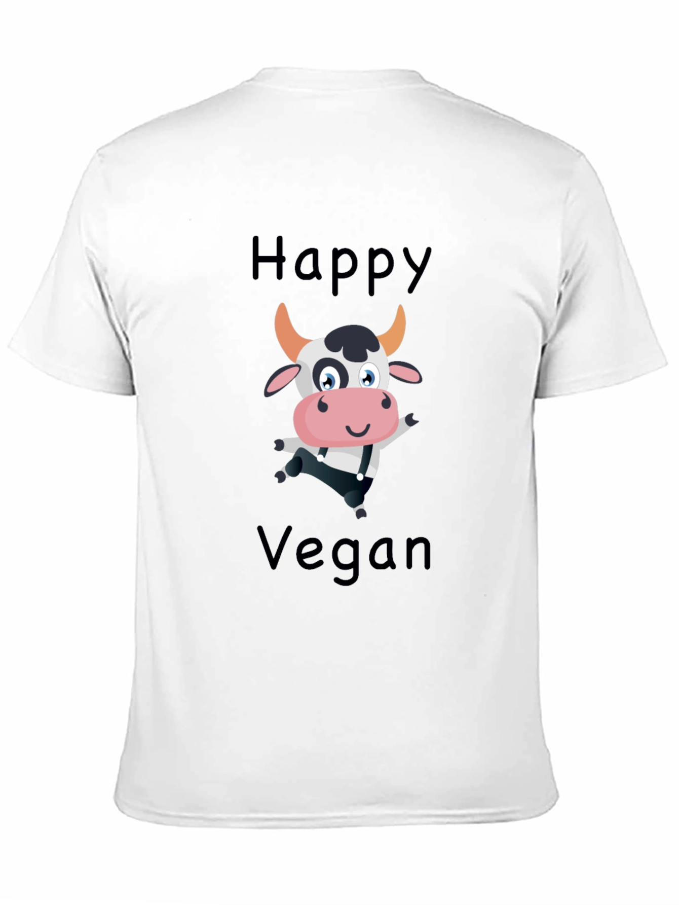 Happy Vegan Cartoon Cow Black T-Shirt