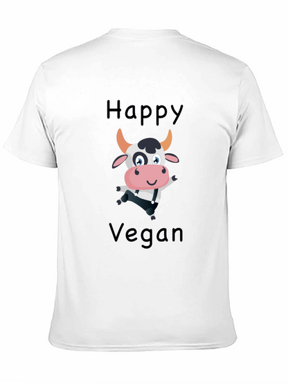 Happy Vegan Cartoon Cow Black T-Shirt