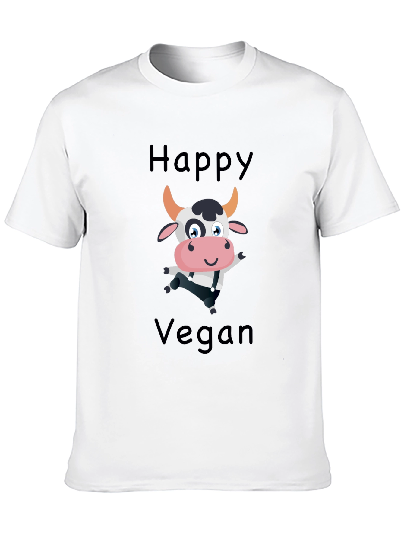 Happy Vegan Cartoon Cow Black T-Shirt