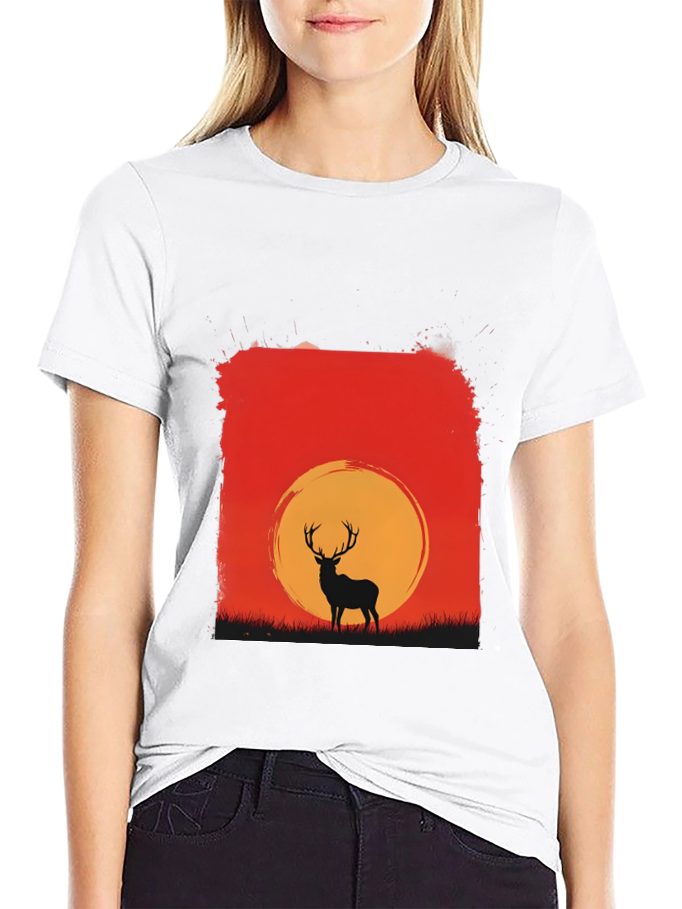 Sunset Deer Graphic Tee - Nature Inspired T-Shirt