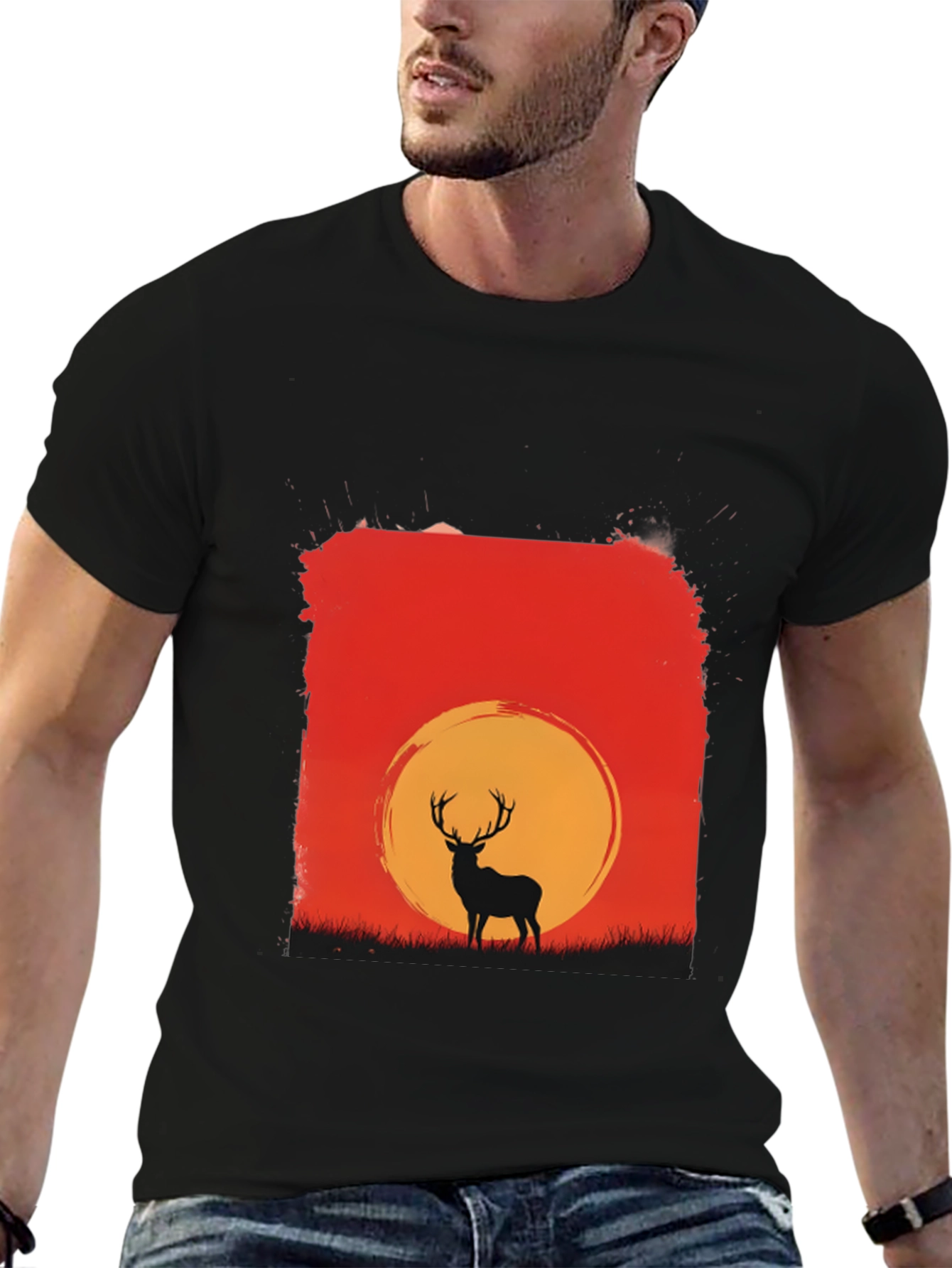 Sunset Deer Graphic Tee - Nature Inspired T-Shirt
