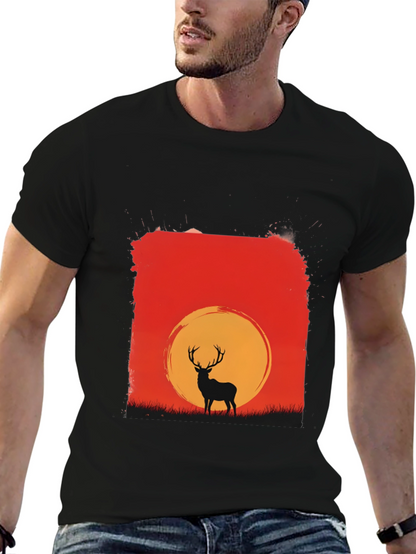 Sunset Deer Graphic Tee - Nature Inspired T-Shirt