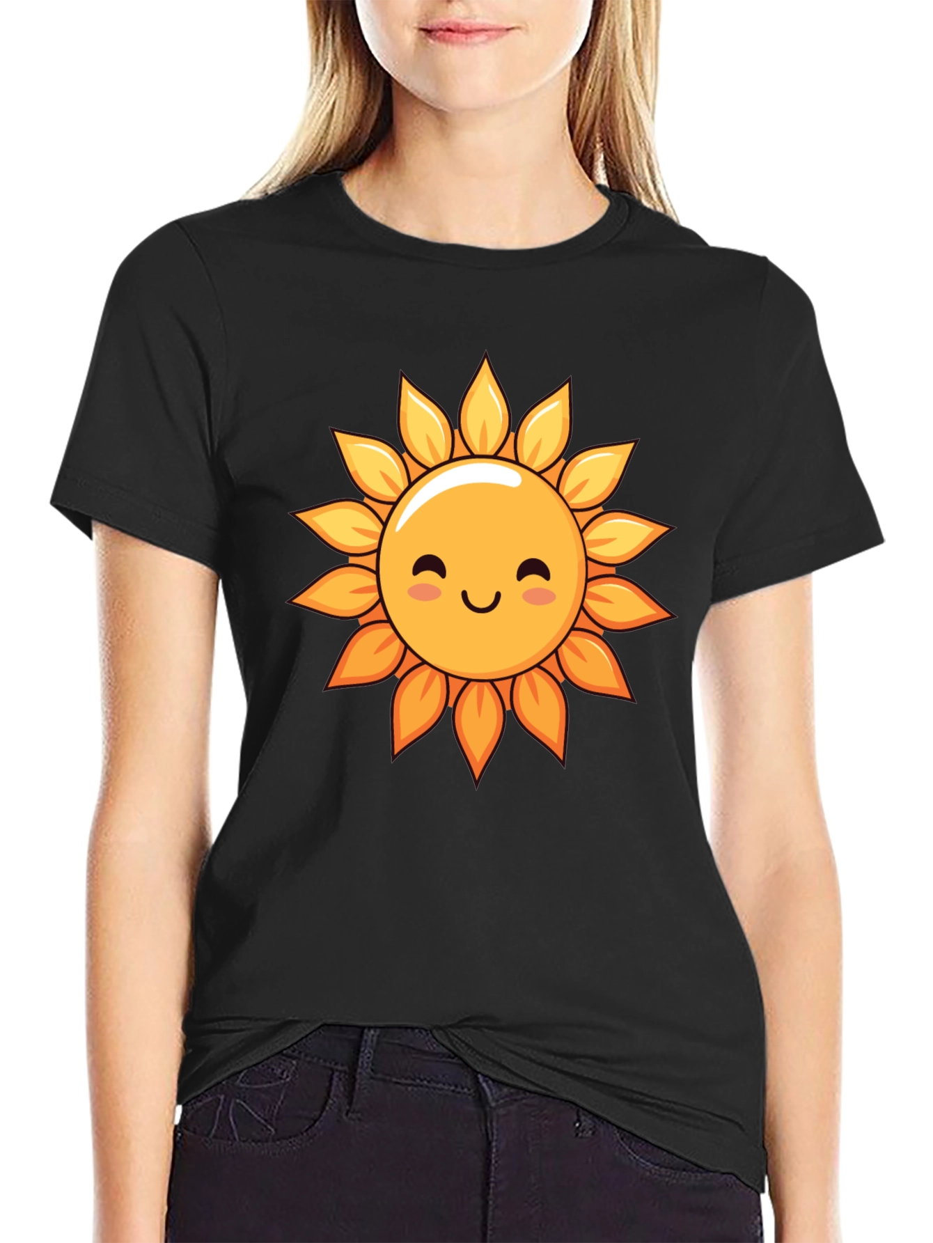 Cute Sunflower Graphic Tee - Black T-Shirt