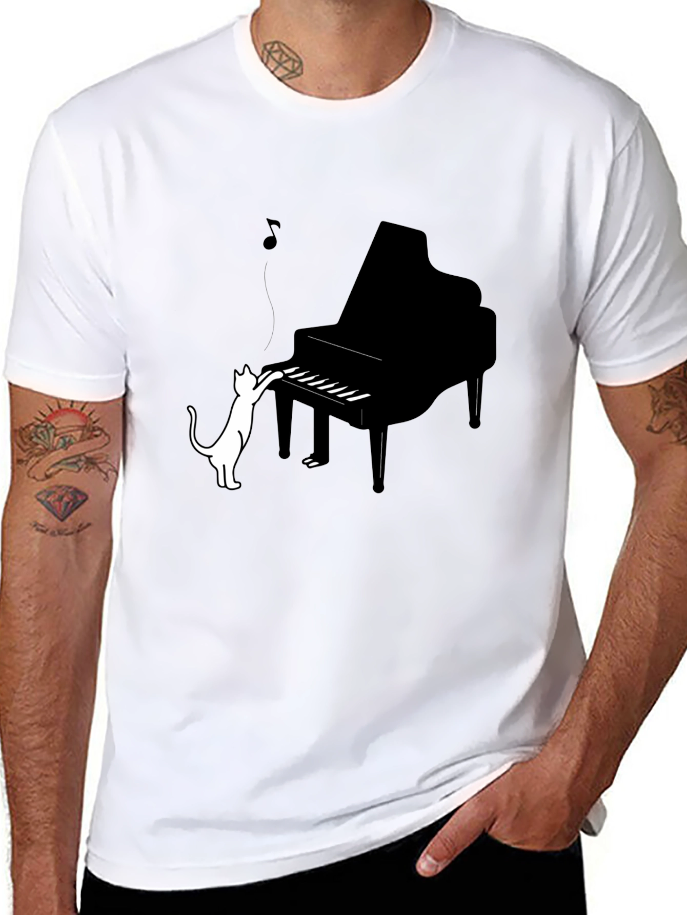 Cat Playing Piano Graphic Tee