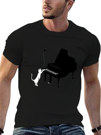 Cat Playing Piano Graphic Tee