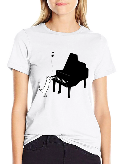 Cat Playing Piano Graphic Tee
