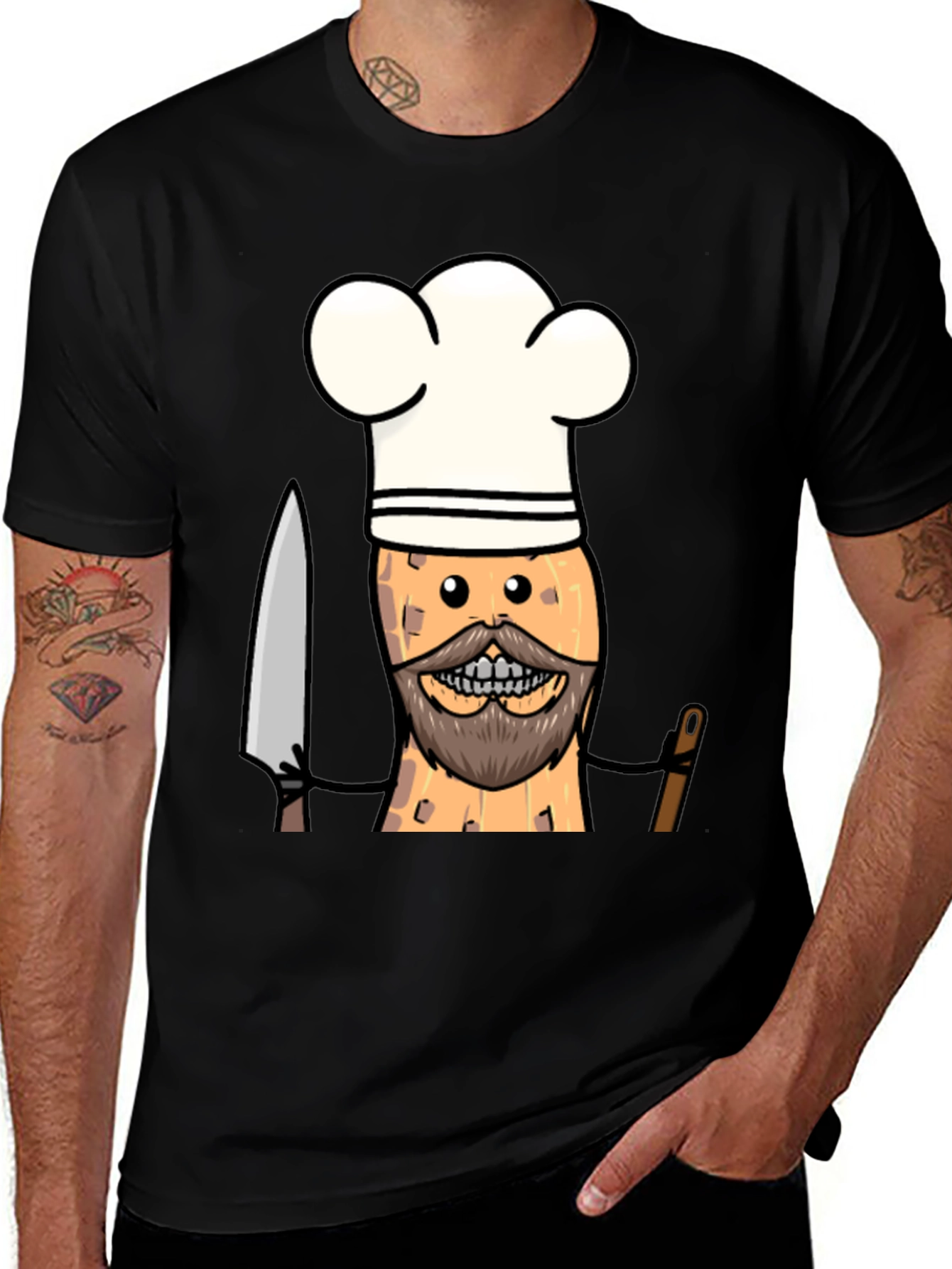 Chef Peanut Cartoon Graphic Tee - Black T-Shirt