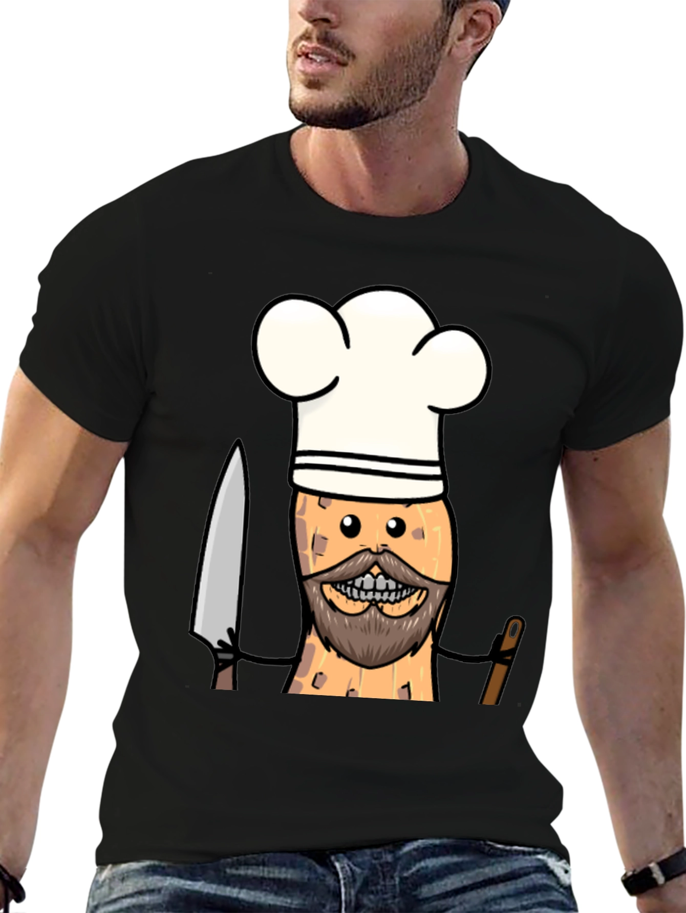 Chef Peanut Cartoon Graphic Tee - Black T-Shirt