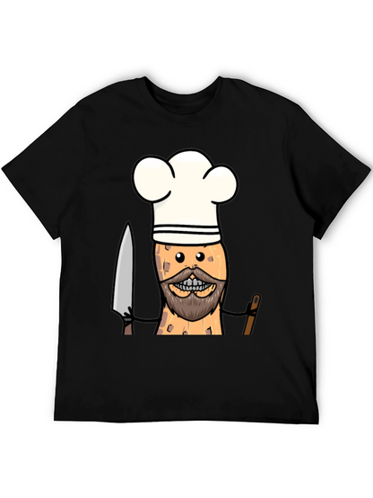 Chef Peanut Cartoon Graphic Tee - Black T-Shirt