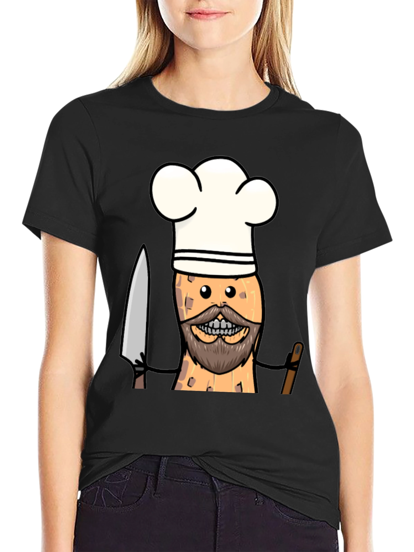 Chef Peanut Cartoon Graphic Tee - Black T-Shirt