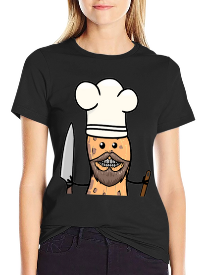 Chef Peanut Cartoon Graphic Tee - Black T-Shirt