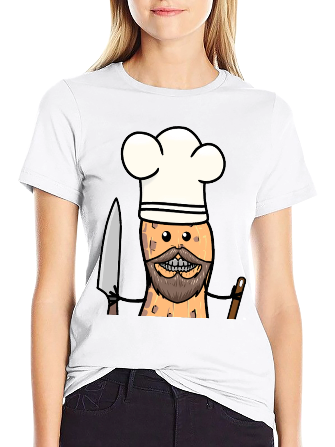 Chef Peanut Cartoon Graphic Tee - Black T-Shirt