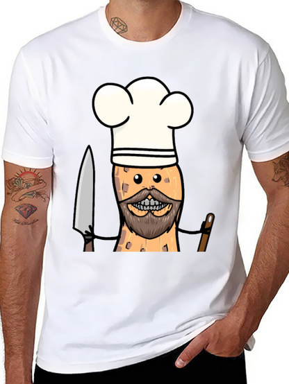 Chef Peanut Cartoon Graphic Tee - Black T-Shirt