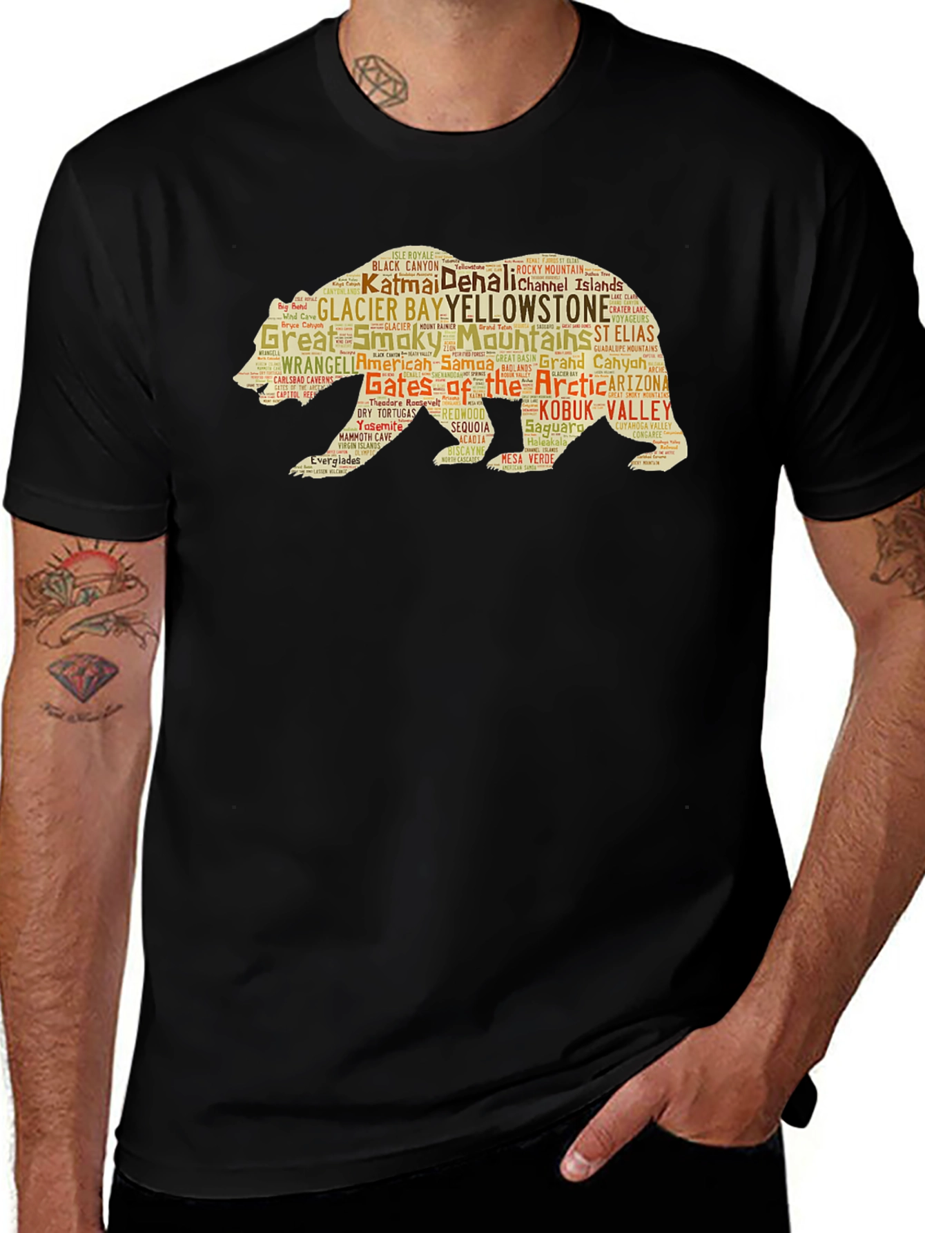 National Parks Bear Word Art Graphic T-Shirt