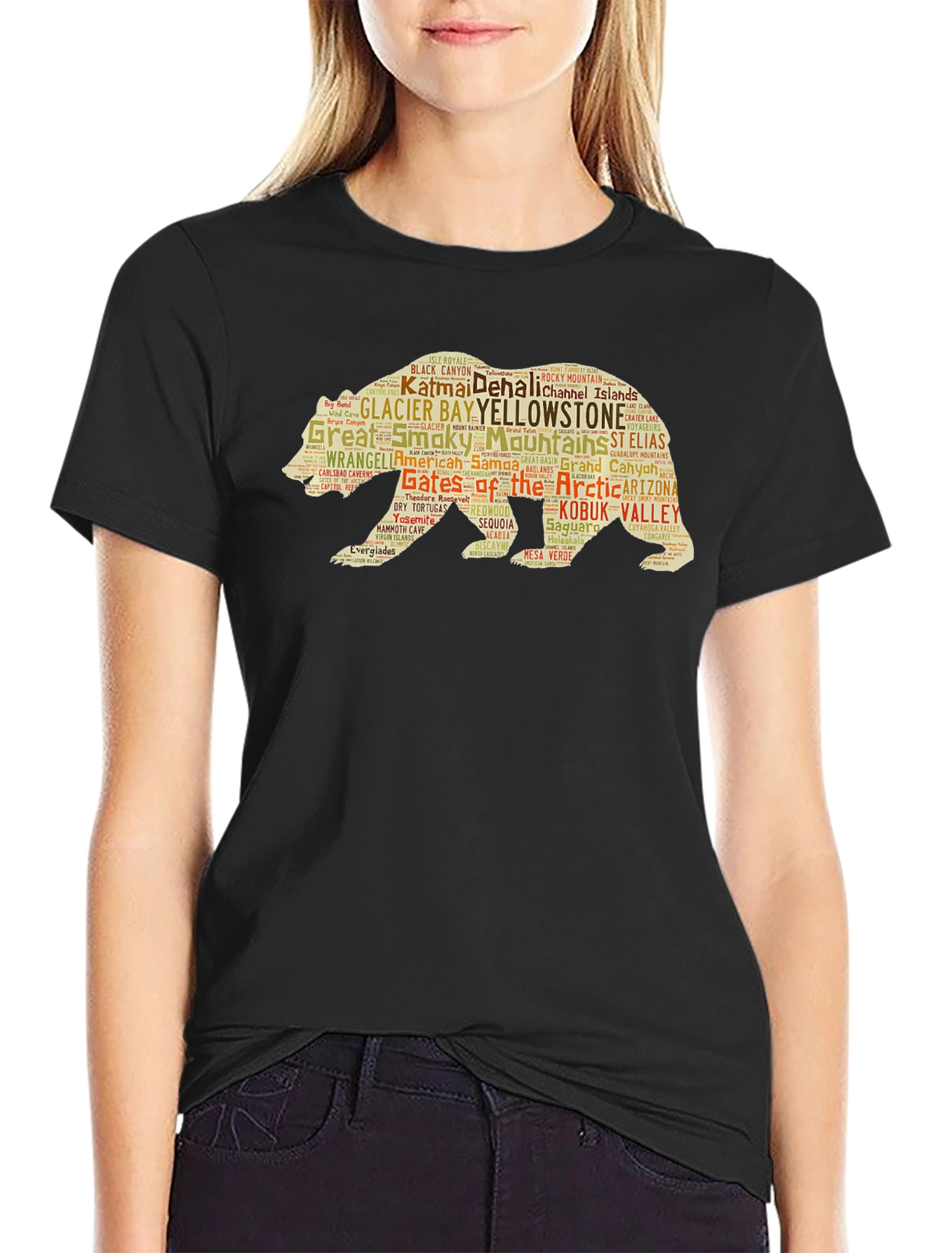 National Parks Bear Word Art Graphic T-Shirt