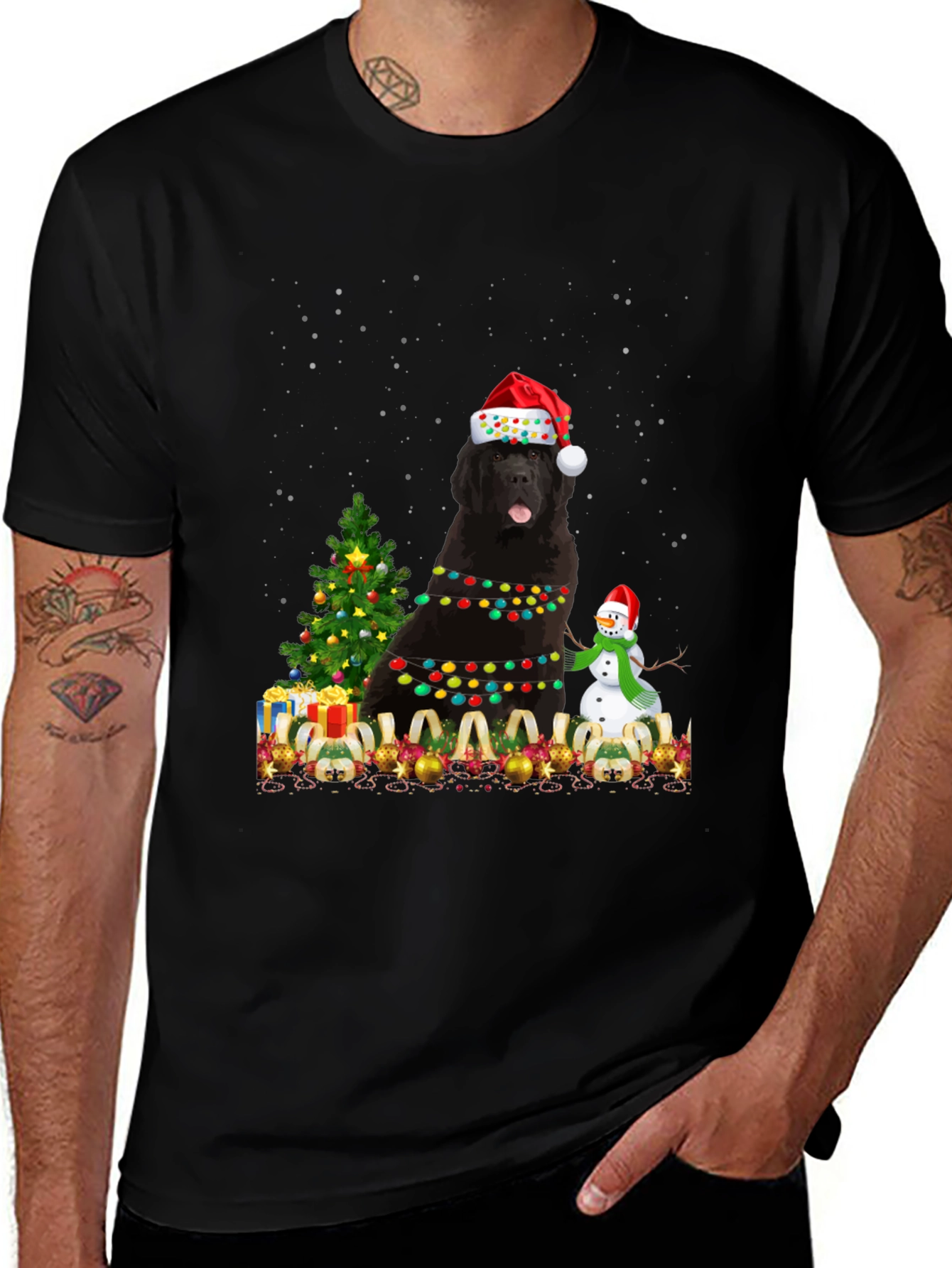 Festive Newfoundland Dog Christmas T-Shirt
