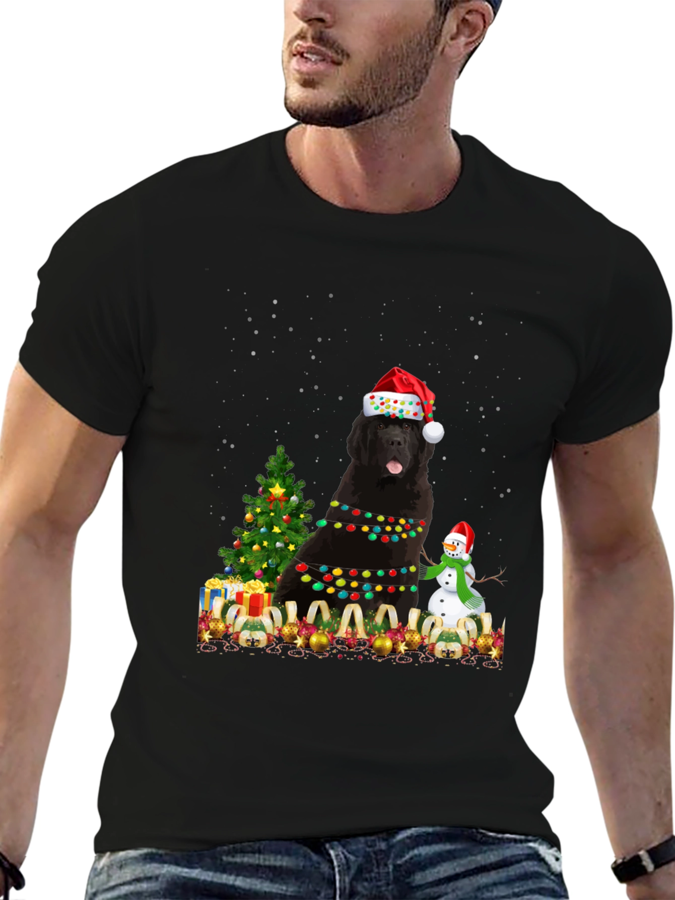 Festive Newfoundland Dog Christmas T-Shirt
