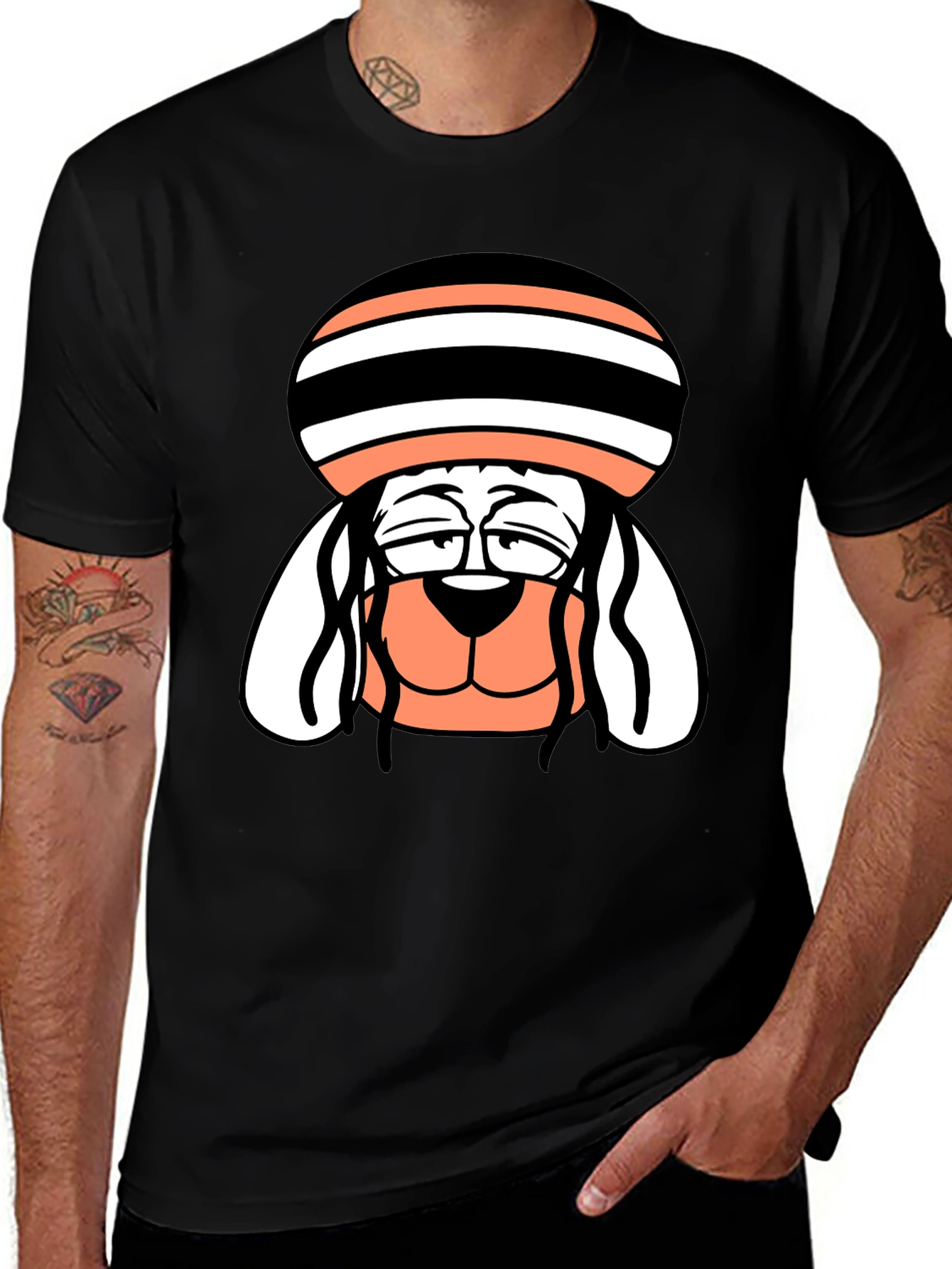 Cool Dog Cartoon Tee - Black Cotton Blend