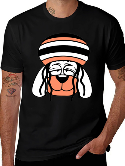 Cool Dog Cartoon Tee - Black Cotton Blend