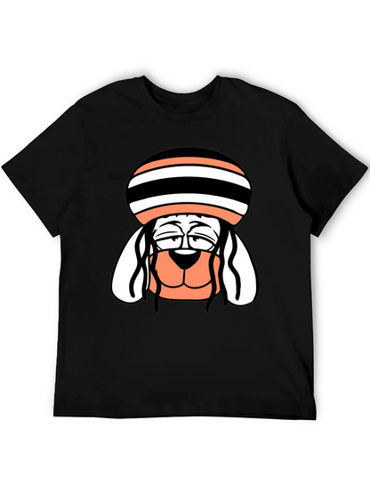 Cool Dog Cartoon Tee - Black Cotton Blend