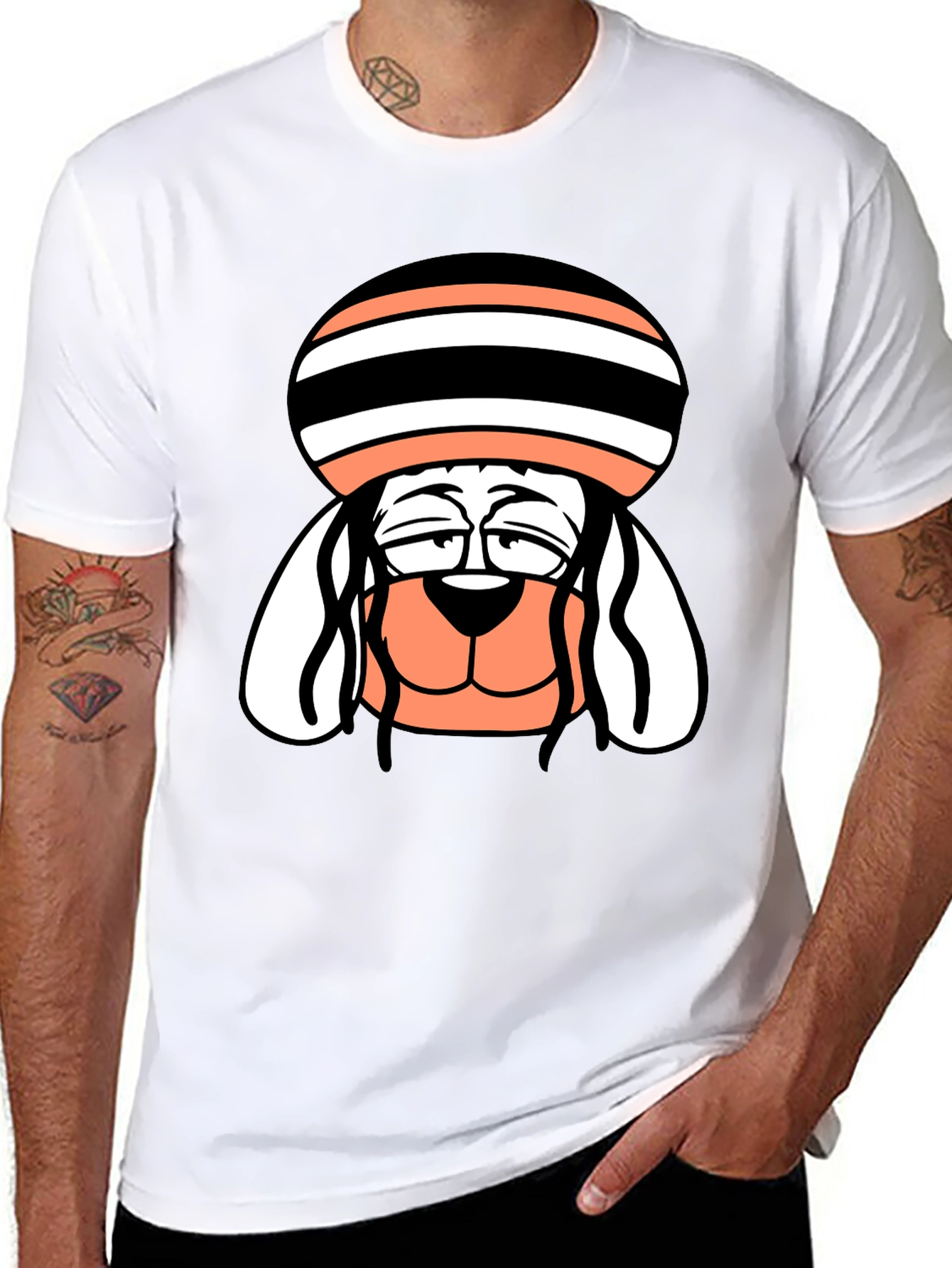 Cool Dog Cartoon Tee - Black Cotton Blend