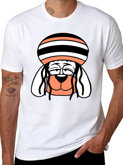 Cool Dog Cartoon Tee - Black Cotton Blend