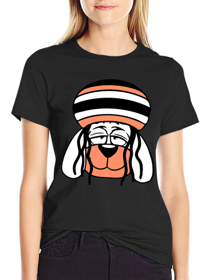 Cool Dog Cartoon Tee - Black Cotton Blend